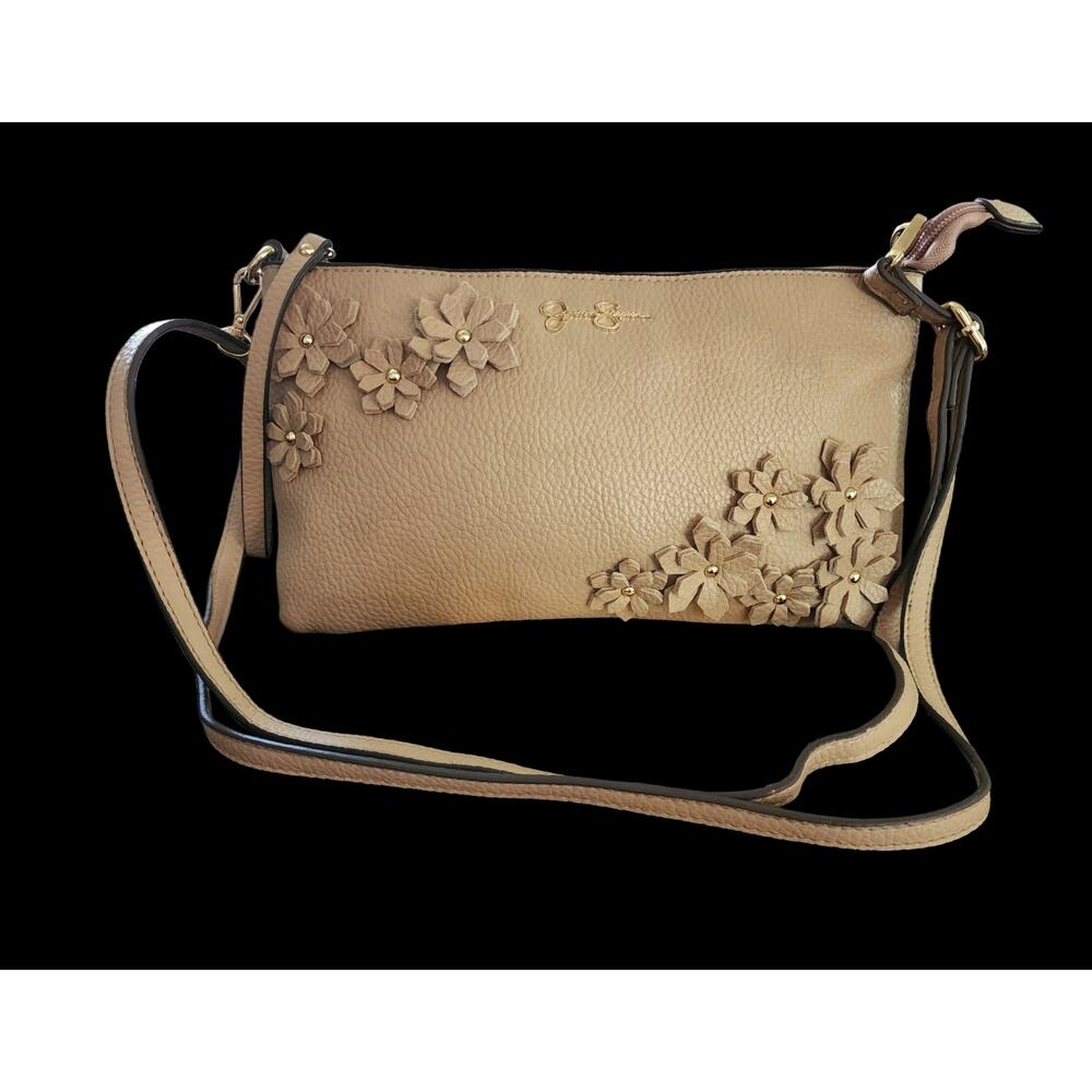 Jessica Simpson beige leather crossbody with floral designs